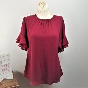 Van Heusen Poly/Chiffon Maroon XS Ruffled Sleeve W